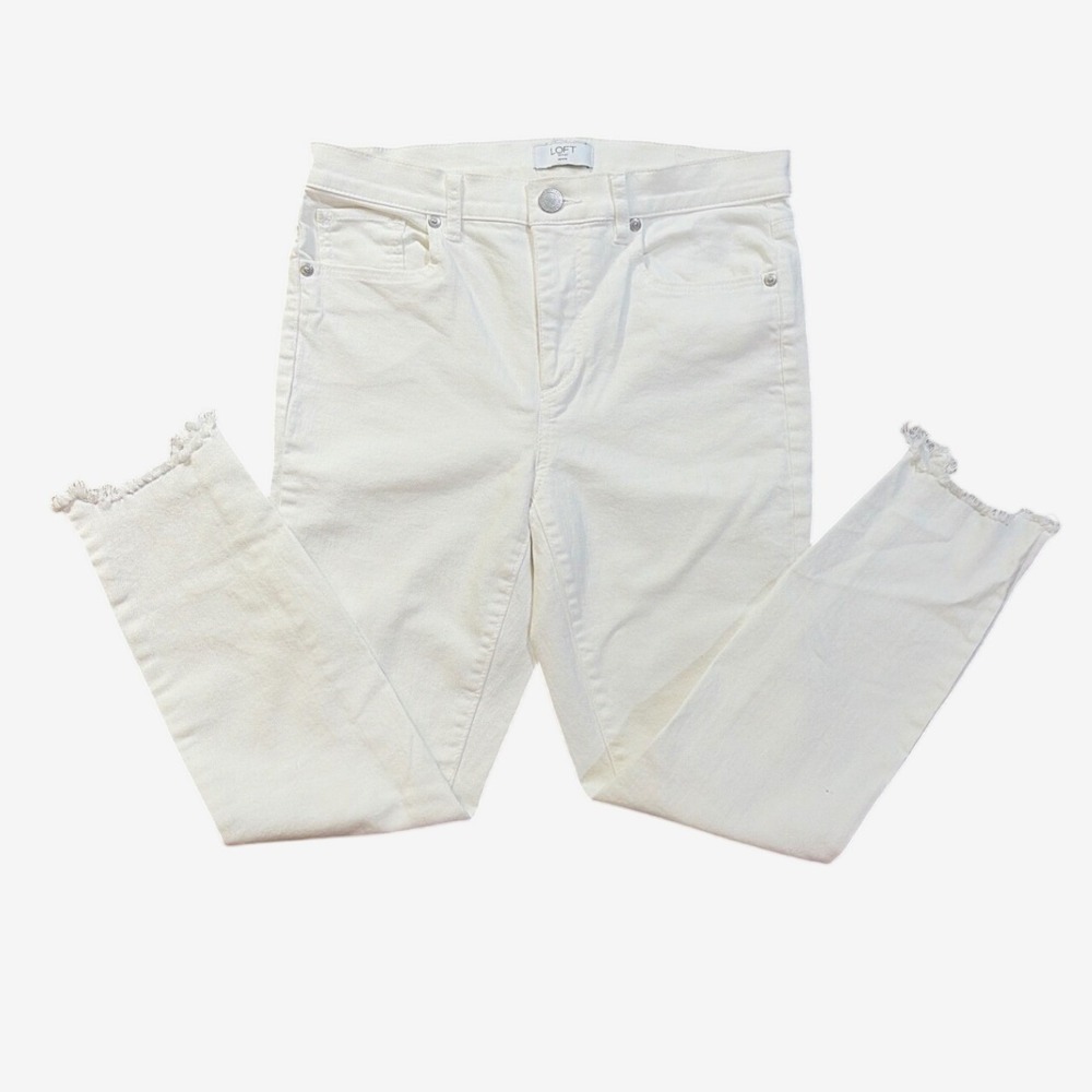 LOFT Outlet Women White Skinny Ankle Jeans Raw Step Hem Petite 6P Concert
